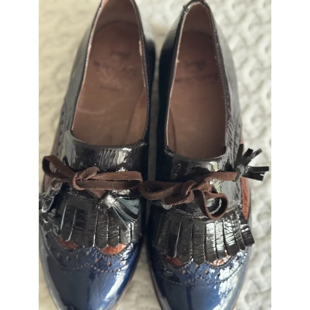 Wonders Talla Tri-Color Wingtip Patent Leather Tassel Loafers Size EU 38/US 7.5
